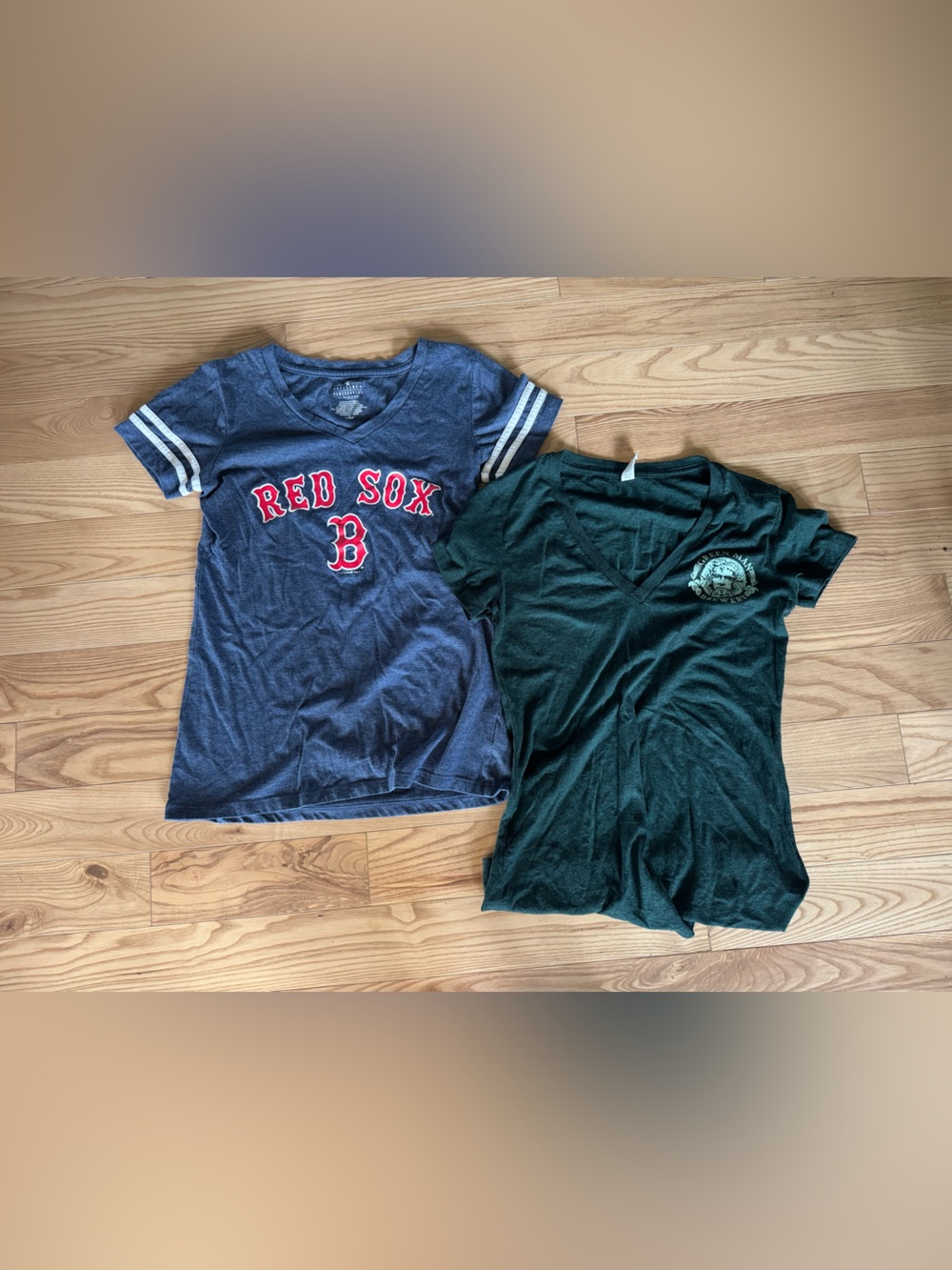 Abella Navy Red Sox Graphic Tee with White Stripe Sleeves
